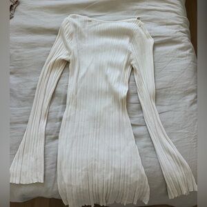Ribbed Long-Sleeve Cream Sweater Dress princess polly
